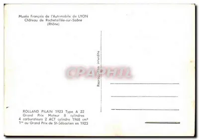 Rolland Pilain 1923 Tipo A 22 — Grande Prêmio de St-Sébastien — Museu Francês da Automobilística de Lyon — Verso
