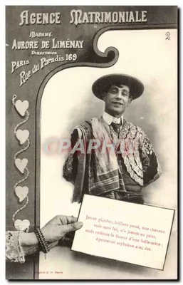 Jovem picador — agência matrimonial — Madame Aurore de Liménay, Paris, Rue du Paradis 169