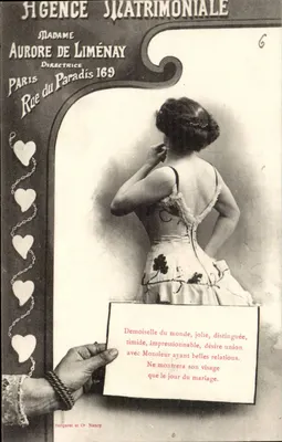 Agência Matrimonial — Sra. Aurore de Liménay, Diretora, Paris Rua do Paraíso 169