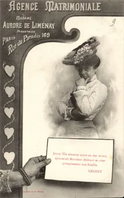 Agência Matrimonial — Madame Aurore de Liménay, Diretora, Paris Rue du Paradis 169