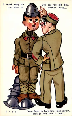 Soldado francês e alemão — caricatura humorística — editor Cass