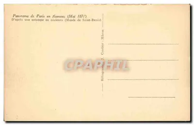 Panorama de Paris en flammes (Mai 1871) — D'après une estampe en couleurs (Musée de Saint-Denis) — Héliogravure J. Combier - Mâcon — Verso