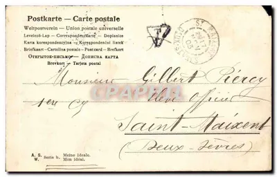 Młoda kobieta — portret — seria A.S. Meine Ideale, wydawca W. (odwrotna strona) — Rewers