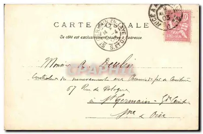 Bebê em um coração decorado com rosas — Carte postale de Carner à Paris, 8 abril 1903 — Editor não identificado, número de série não visível — Verso