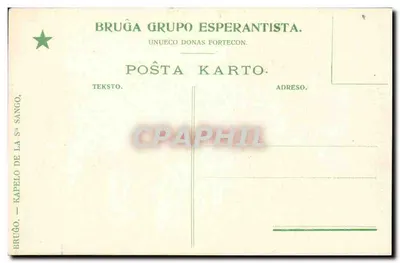 Urząd miasta w Brukseli — gotycka fasada z dekoracjami — wydawca Brugge Grupo Esperantista — Rewers