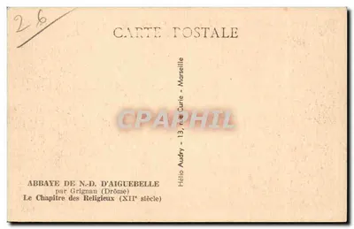 Abpia N.-D. d'Aiguebelle — Kapituła Religijnych — wydawca Audry, Marsylia — Rewers