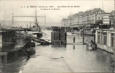 Rouen — A Cheia do rio Sena (30 de Janeiro de 1910) — O Quai da Bolsa — C.V. 21