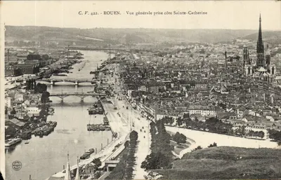 Rouen — Vista geral tirada do lado de Santa Catarina — Impr. Neuville, Paris, n° C.V. 422
