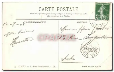 Rouen — O Ponte Transbordeur — Carta Postal de Luxo — Verso