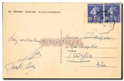 Rouen — Stara ulica — W tle katedra — Cliché Deschamps, Wydawnictwo Francuskie — Rewers