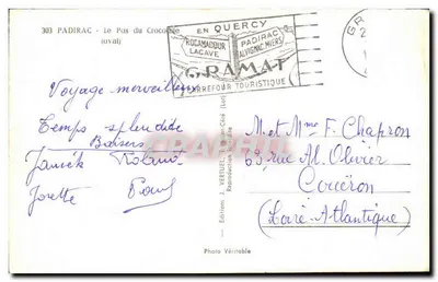 Padirac - Pas Krokodyla — Wydawca J. Vertuel, n° 303 — Rewers