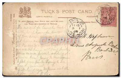 Palácio de Justiça de Birmingham — vista da praça com estátuas — editor Tuck & Sons, n° 5863 — Verso
