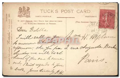 Birmingham. De Universiteit — uitzicht op de Universiteit met centraal monument — Tuck's Post Card n° 5883 — Achterkant