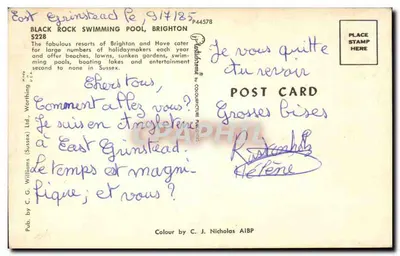 Black Rock Swimming Pool, Brighton — S228 — Pub. by C. G. Williams (Sussex) Ltd. — Verso
