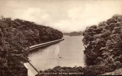 Chellow Dean, Bradford — vista do lago com fonte — Série Valentine's n° 23-2