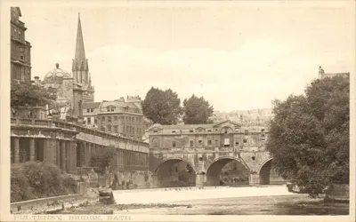 Ponte Pulteney, Bath — vista panorâmica — impresso na Inglaterra, n° 7551