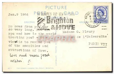 Os Jardins Enterrados — Brighton & Hove — Cartão postal por Wardell's — Verso