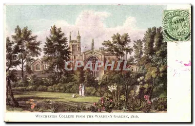 Winchester College visto do Jardim do Warden, 1816 — vista colorida — editor não visível
