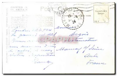 Katedra Świętego Pawła w Londynie — seria Walentynki — wydawca: Valentine's — Rewers