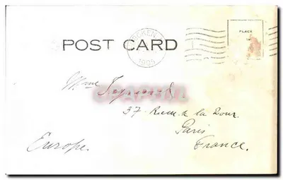 Wejście do Castle Point, Hoboken, N.J. — widok wejścia z kamienistą wieżą — wydawca nieznany — Rewers