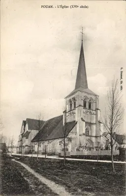 Pouan - A Igreja (século XVI) — Editor L. Drouet, litografia