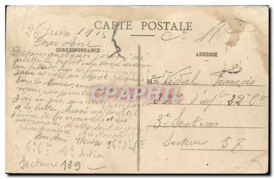 Troyes - A Rue Thiers — vista da rua com trêm e comércios — Coleção T. G. — Verso