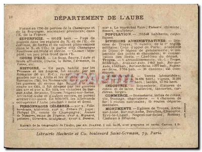 Departament Aube — Ilustrowana mapa z zabytkami i dzielnicami — Rewers