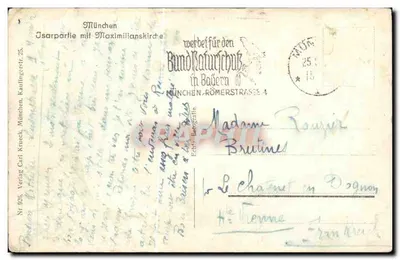 Munique. Isarparfie com Igreja de Maximilian — Verlag Carl Kneuck, Nr. 926 — Verso