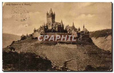 Burg Cochem a. d. Mosel — château sur colline viticole — éditeur VI. 5283, Verleihiste Kunstbuchl. Metz & Lautz a.M.H. Darmstadt
