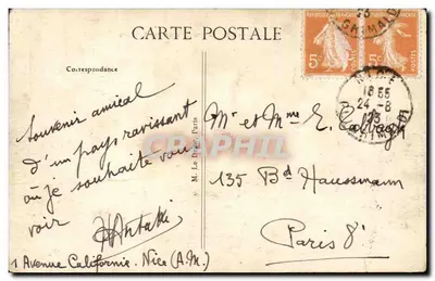 Nice — Hotel de France między palmierymi — Wydawca B.D. nr 43 — Rewers