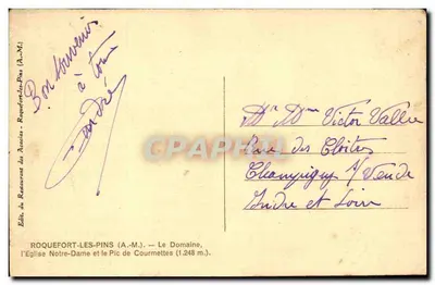 Roquefort-les-Pins — Dziedziniec, Katedra Najświętszej Maryi Panny i Wzgórze Courmettes (1.248 m.) — Wyd. Restauracji Stowarzyszeń (A.-M.) — Rewers