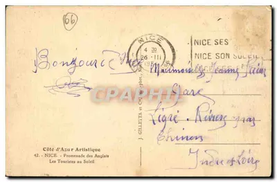 Nice - Promenade dos Ingleses — Os Turistas sob o Sol — J. Gilletta et Cie — Verso
