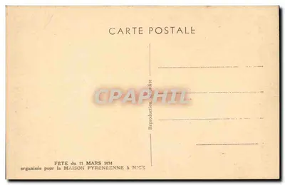 Dwa dzieci w strojach tradycyjnych — Festyn 11 marca 1934 — Dom Pyrenenski w Nicei — Rewers