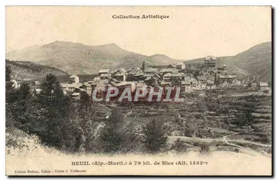 Beuil (Alpes-Maritimes) — vista panorâmica do vilarejo na montanha — Edição Robion, Tabac, Cliché J. Vuillaume