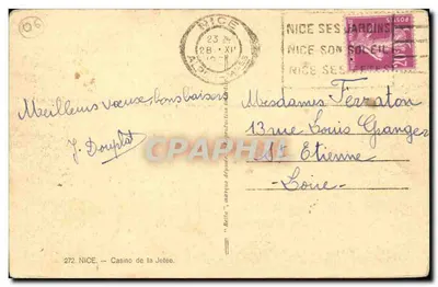 Casino da Ponte — Nice — editor J. Douplat, n° 272 — Verso