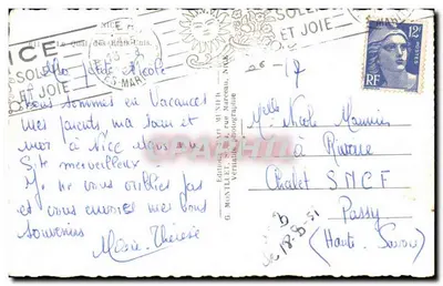 Vista da praia de Nice — editor Munier, número de série não visível — Verso