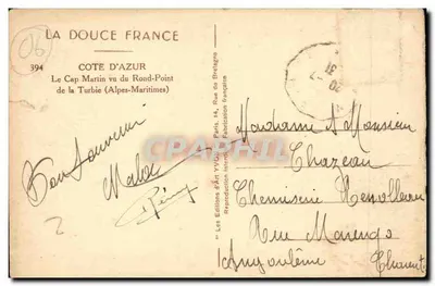 Il Capo Martin visto dal Rond-Point de la Turbie (Alpi Marittime) — La Douce France, n°394 — Verso