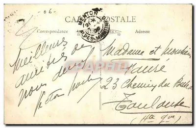 Menton — Widok na Garavan — Wydawnictwo « Aux Dames de France » — Rewers