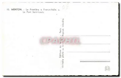 Menton - Granica « Francja-Italia » — Most Saint-Louis — Wydawnictwo Globe, Paryż — Rewers