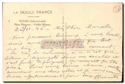 Tours - Plac Plumeran - Stare domy — Wydawca La Douce France, n°9 — Rewers