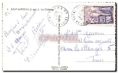 Château d'Azay-le-Rideau — Ansicht des Schlosses mit Teich und Trauerweide — Editions Gaby — Rückseite