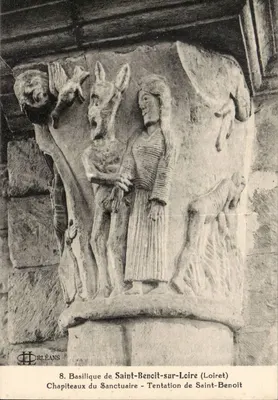 Basílica de Saint-Benoît-sur-Loire — Capitéis do Santuário — Tentação de Saint-Benoît — editor L. Lenormand, Orléans, n°8