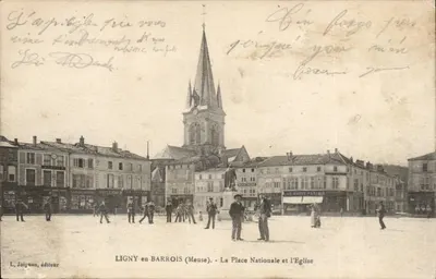 LIGNY-en-BARROIS (Meuse) — A Praça Nacional e a Igreja — L. Joignon, editor
