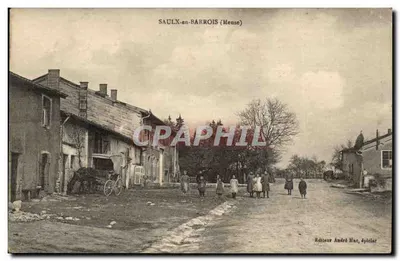 Saulx-en-Barrois (Meuse) — calle animada con habitantes y carreta — Editor André Mac, Épiciol
