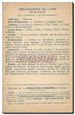 Departamenty: OISE — Wydawnictwo CHOCOLATERIE D'AIGUEBELLE — Rewers
