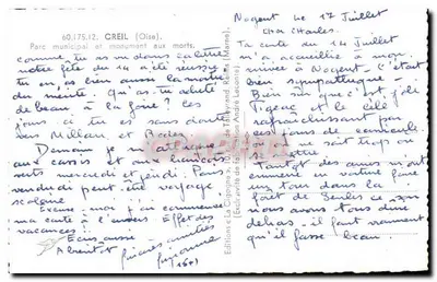 O parque municipal e monumento aos mortos em Creil (Oise) — La Cigogne, n° 60.175.12 — Verso