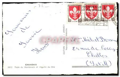 Pociąg Montenvers i Aiguille du Drû — Chamonix — Wydawnictwo Gil — nr 3812 — Rewers