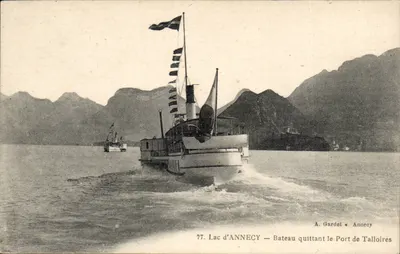 Lago de ANNECY — Barco saindo do Port de Talloires — A. Gardet • Annecy