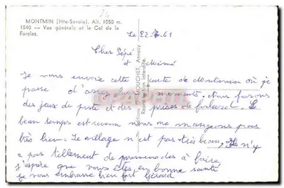 Montmin (Alta Saboya) — Vista general y el Paso de la Forclaz — Ediciones G. Mouchet, n°24 — Reverso