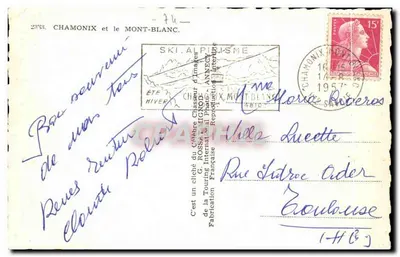 Chamonix en de Mont-Blanc — foto van de Gétière Châsseur — uitgever C. Rossignol, nr. 2383 — Achterkant